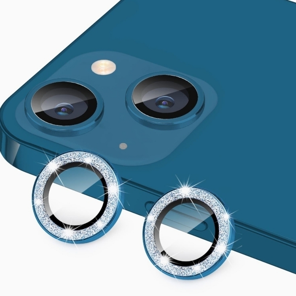 Camera lens tempered glass protector Glitter iPhone 14 iPhone 14 Plus Light Blue